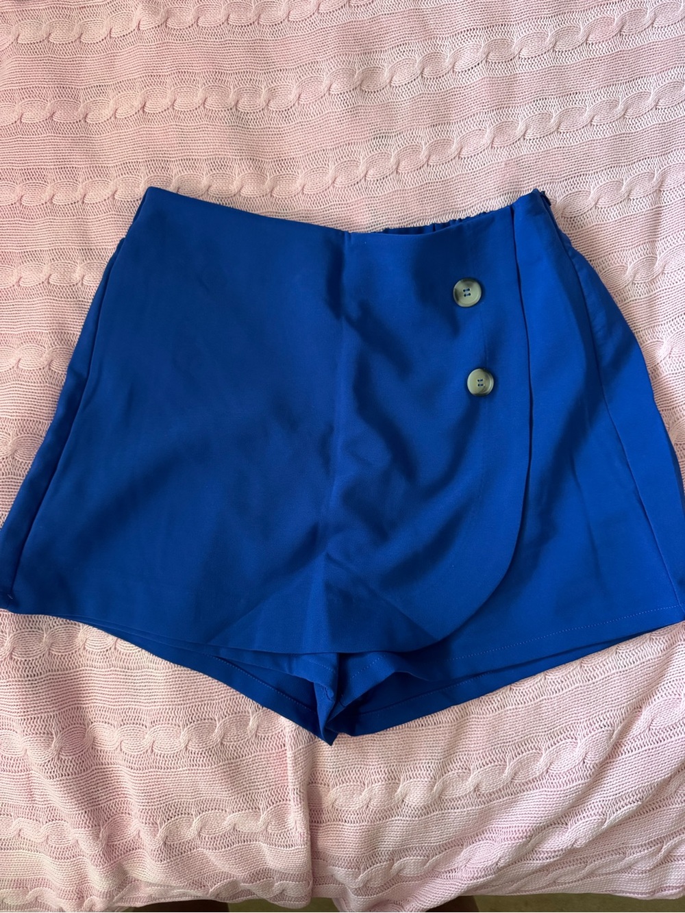 Love Tree Royal Blue Wrap-Front Skort with Button Detail